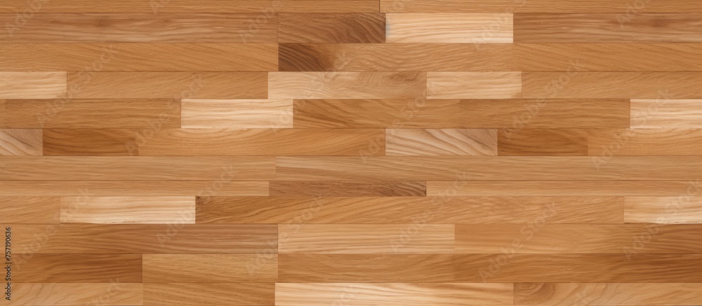 Poster a close up of a hardwood floor with a geometric pattern in shades of brown and amber. the rectangle 