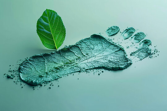 Artistic leaf footprint on painted background. Environmental and ecological concept. Green living and conservation design for creative projects