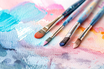 Fototapeta premium Artist's Tools: Brushes on Watercolor