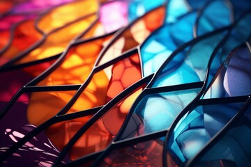 A close-up of a colorful, abstract stained glass window - obrazy, fototapety, plakaty