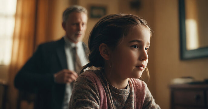 A sad girl is sitting facing away from her parents