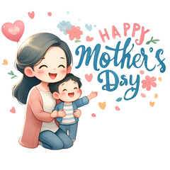 Happy Mother's Day clipart, Watercolor Mother and Daughter PNG Illustration, Cute Mom and Baby Graphics, Love You Mommy Clipart collection for Printable Card Paper Craft, Junk Journal