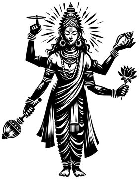 Hindu God Vishnu Linocut