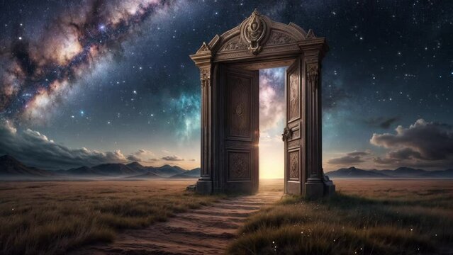 SF風の宇宙空間と扉の風景の背景動画