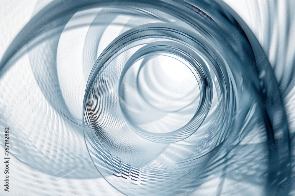 Poster radial digital composition with sliced transparent rings and wire mesh fading away from the core to 