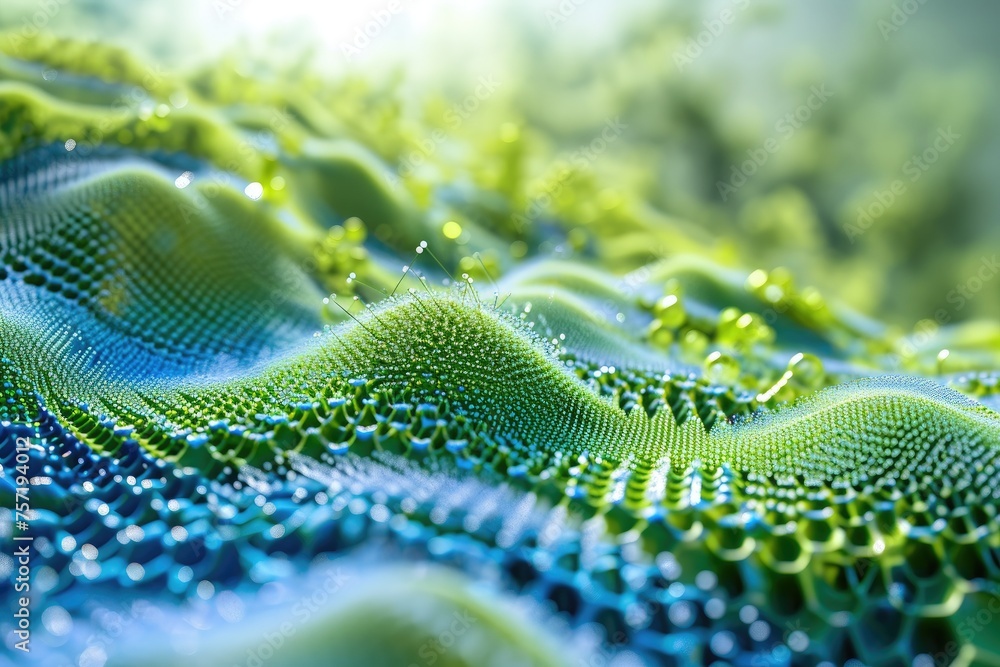 Aufkleber this computer-generated image features a vivid green and blue wave with dynamic movement, nanotechno