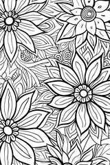Seamless and detailed line art floral pattern; perfect for wallpapers, fabrics, and wrapping papers
