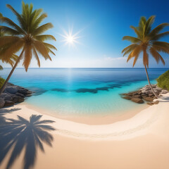 Fototapeta na wymiar Sea beach overlooking palm trees