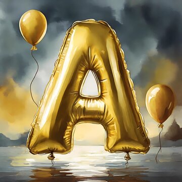 ABC, alphabeth in golden balloon letters, balloons, gold, flying, floating, illustration, 3D, Letters