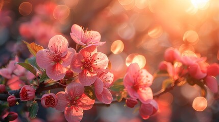 Backdrop of defocused bokeh and blossoming trees in a sunny day in summer