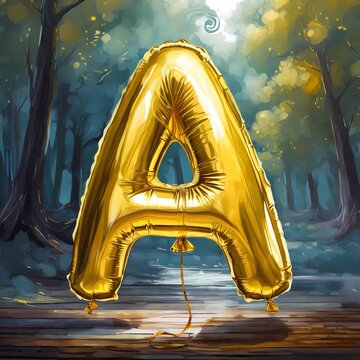 ABC, alphabeth in golden balloon letters, balloons, gold, flying, floating, illustration, 3D, Letters