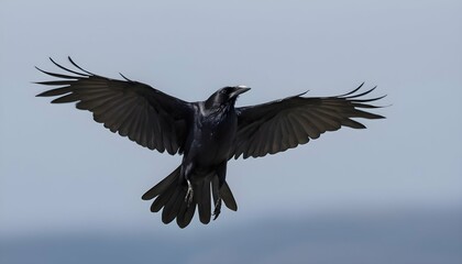 A Crow With Its Wings Flapping Steadily Maintaini
