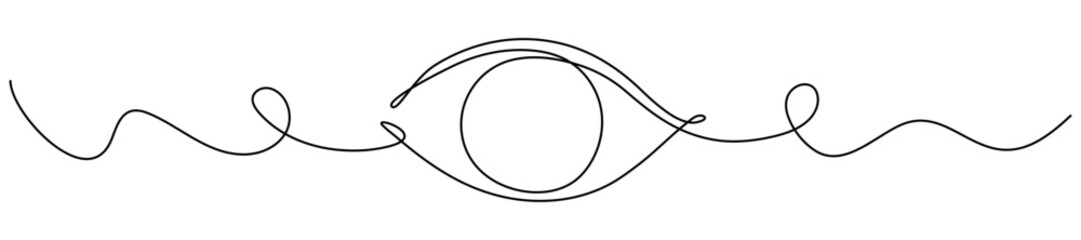 Eye continuous one line drawing. Hand drawn human eye with wave lines. Vector illustration isolated on white background.