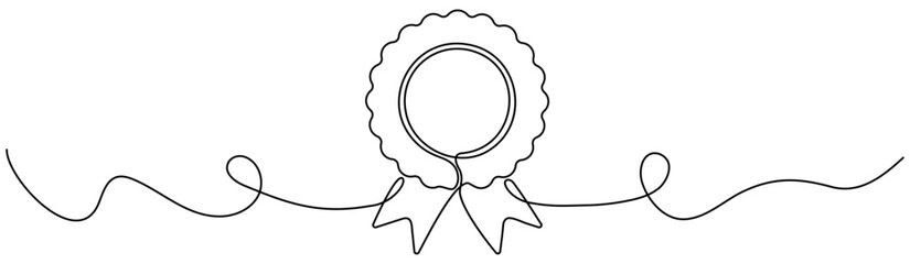 Award badge continuous line art drawn. Winning ribbon with wave line. Vector illustration isolated on white background.