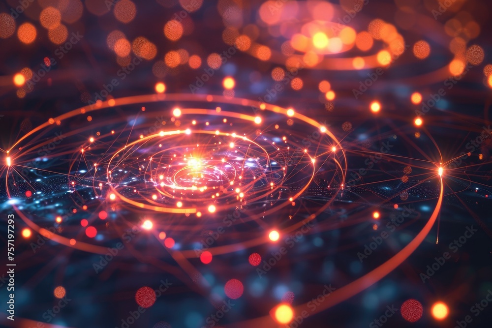 Poster an abstract image featuring a spiral design situated at the center of a circular shape, quantum comp