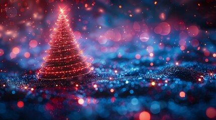 Christmas tree with futuristic cyber design. Winter holiday background.