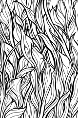 Flowing black and white leaf patterns showcasing the beauty of line work and natural forms