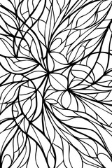 A seamless pattern featuring repetitive black and white abstract floral motifs with a modern touch