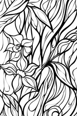 Detailed monochrome illustration of intertwined flowers and leaves for decoration and creative projects