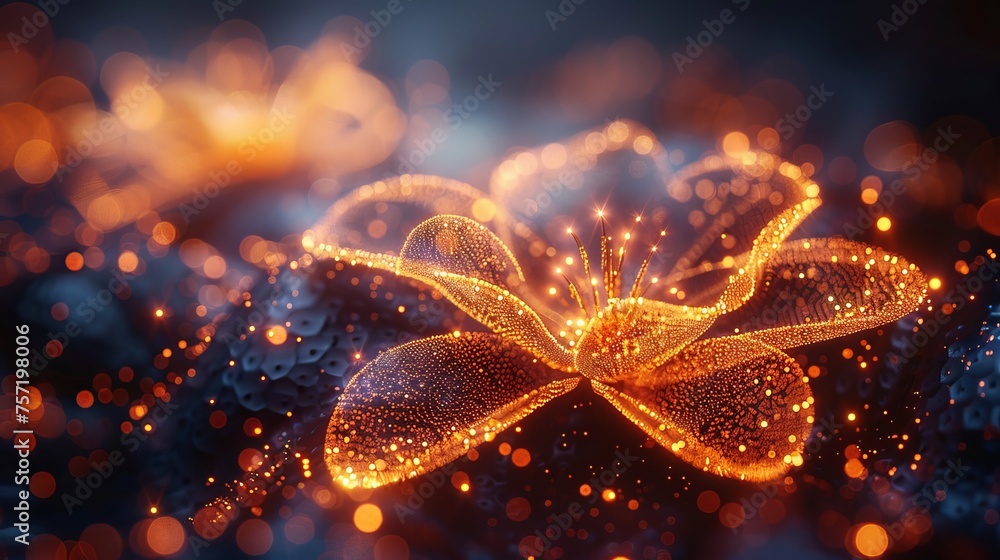 Aufkleber The golden flower frame of the Easter card is composed of low poly style design. A wireframe light connection structure is part of the design. Modern 3D graphic concept with a geometric background.