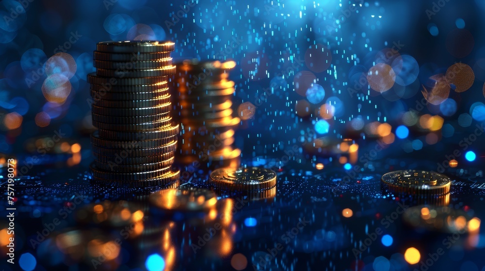 Aufkleber saving money concept. low poly style design. blue geometric background. wireframe light connection s