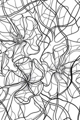 An enthralling abstract design of black swirling lines converging into focal points on a white background