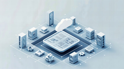 Global Networking and Digital Technology, Isometric Internet Connection, Abstract Business Communication Background