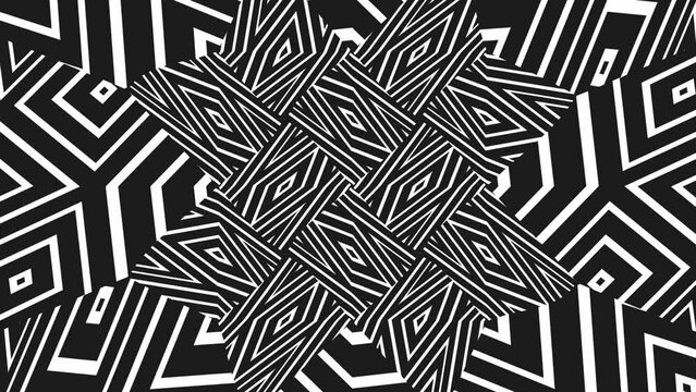 Abstract background with black and white stripes. Seamless loop video.Black pattern.