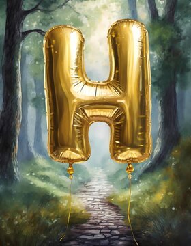 ABC, alphabeth in golden balloon letters, balloons, gold, flying, floating, illustration, 3D, Letters