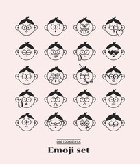 Funny cartoon boy’s face (head) emotions vector. - 757199069