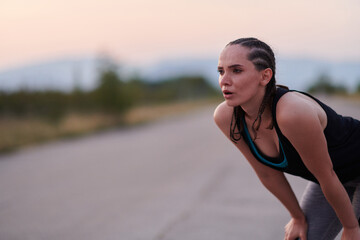  Close-Up Portrait of Determined Athlete Resting After Intense Workout - obrazy, fototapety, plakaty