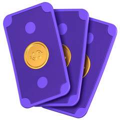 3d icon of 3 purple dollar bills