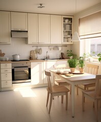 Modern Kitchen With Table and Chairs