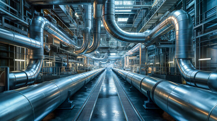 Futuristic Hydrogen Metallic Pipeline System in Industrial Facility
