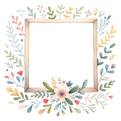 Fototapeta na wymiar Floral Watercolor Frame with Empty Center Illustration