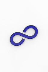 Blue infinity sign on a white background. Symbol of infinity in anything. The infinity of time. An endless cycle. Unlimited possibilities. Unity 3d image. 3D visualization. Horizontal image.