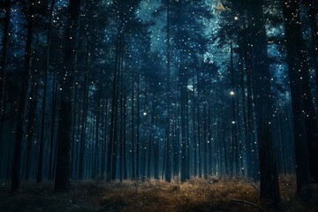 Forest at night with stars