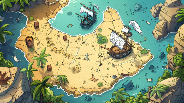 Kids' Treasure Map for Hidden Gems: Cartoon Treasure Map background