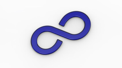 Blue infinity sign on a white background. Symbol of infinity in anything. The infinity of time. An endless cycle. Unlimited possibilities. Unity 3d image. 3D visualization. Horizontal image.