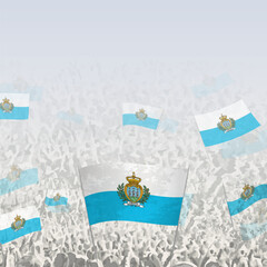 Crowd of people waving flag of San Marino square graphic for social media and news.