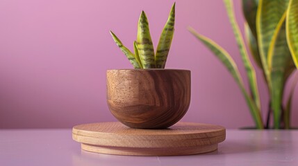 A small potted plant gracing a wooden stand with elegance