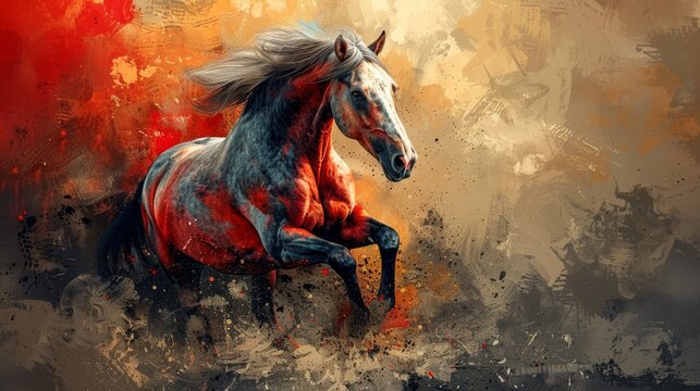 horse, color art  painting of a horse 