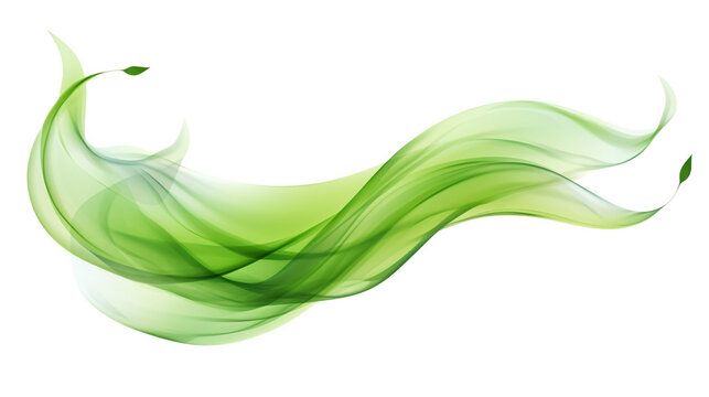 green leaves flying wave swirling motion abstract background, on white background.
