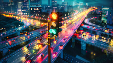 Fototapeta na wymiar Busy Street Traffic at Night, Urban Road with Motion Blur, City Life and Transportation Concept