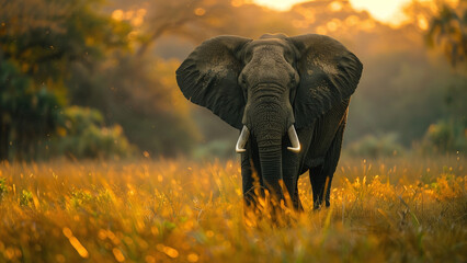African Elephant Photography: Capturing the Majestic Beauty in the Savanna Forest at Evening Light