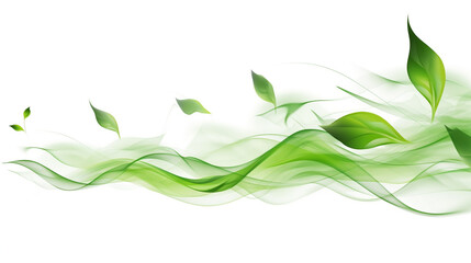 Obraz premium green leaves flying wave swirling motion abstract background, on white background.