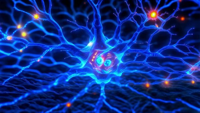 Neural Network Illustration: Synaptic Connections with Glowing Nodes for Medical, Scientific, and Educational Use