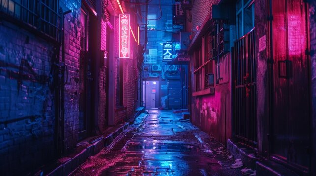 Urban alleyway, miscellaneous, neon, empty, super high resolution, photo quality
