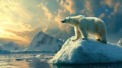 a polar bear on an iceberg - obrazy, fototapety, plakaty