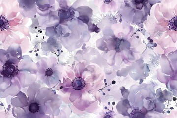 柔らかなラベンダー色のパレットで花をフィーチャーしたエレガントな背景, 水彩画